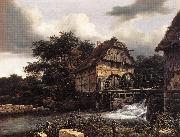 RUISDAEL, Jacob Isaackszon van Two Water Mills and an Open Sluice dfh oil on canvas